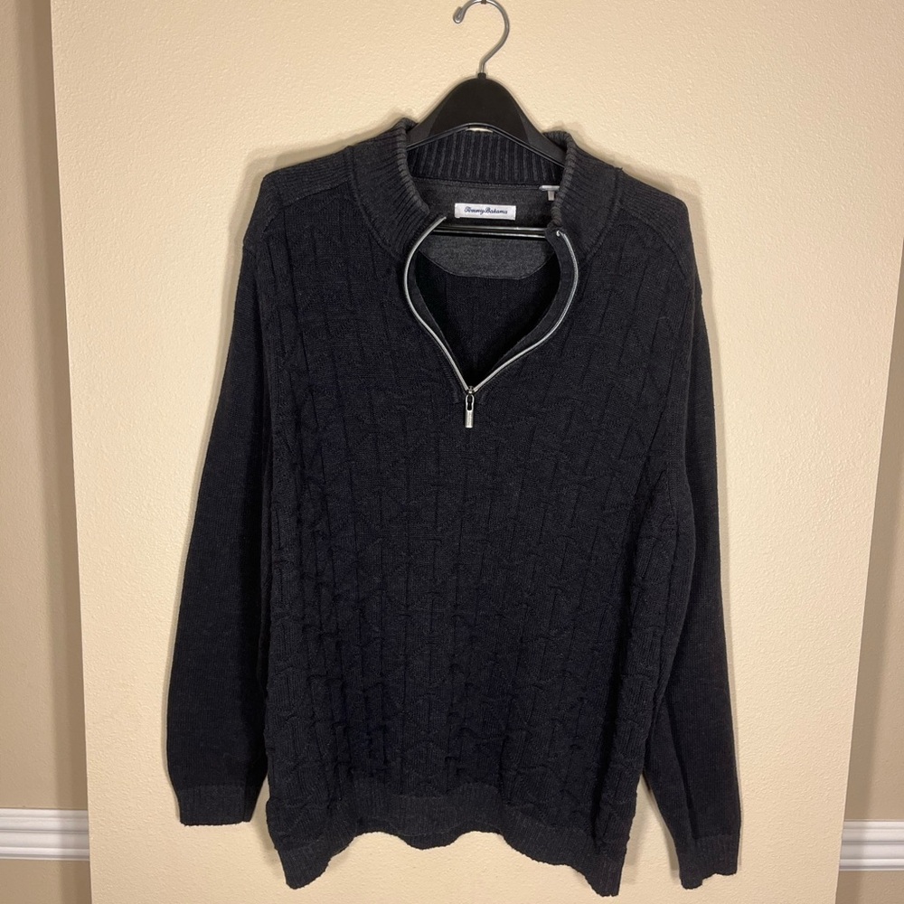 Tommy Bahama Charcoal Cable Knit Quarter Zip-Up Sweater